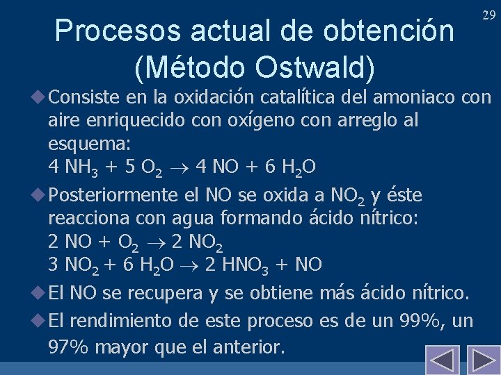 Procesos actual de obtención (Método Ostwald) 29 u Consiste en la oxidación catalítica del