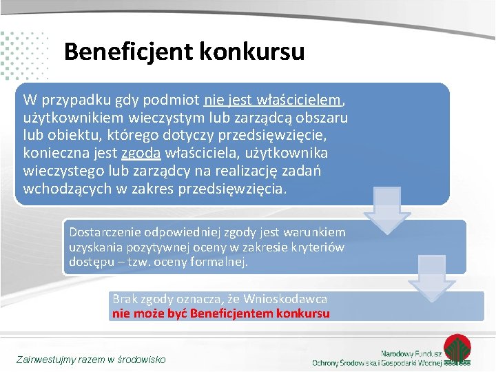 Beneficjent konkursu W przypadku gdy podmiot nie jest właścicielem, użytkownikiem wieczystym lub zarządcą obszaru