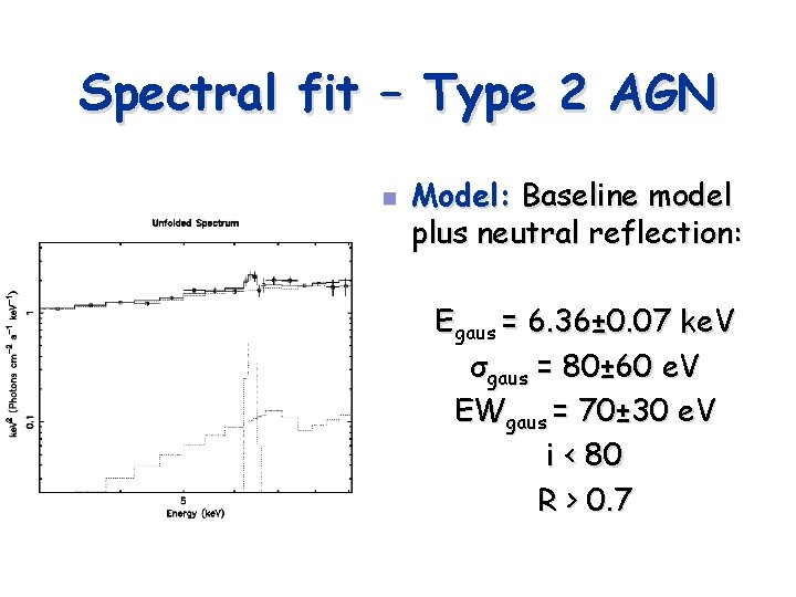 Spectral fit – Type 2 AGN n Model: Baseline model plus neutral reflection: Egaus