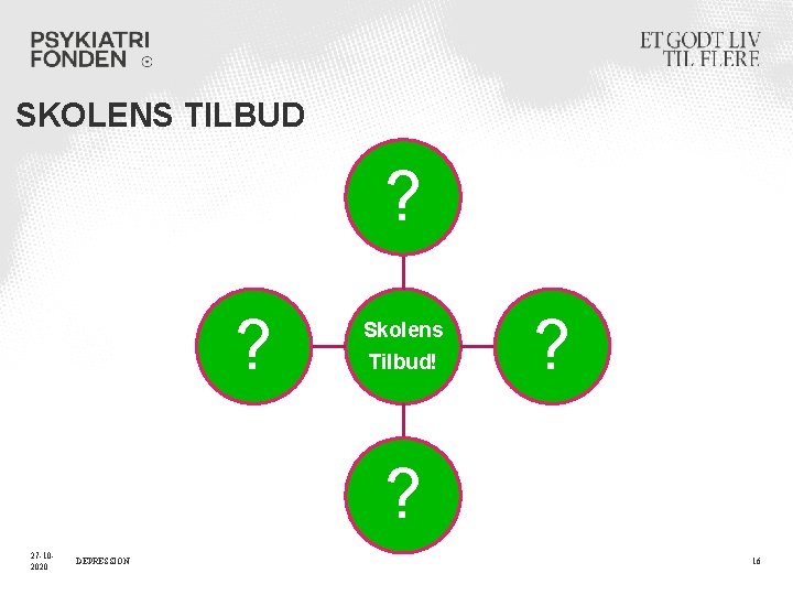 SKOLENS TILBUD ? ? Skolens Tilbud! ? ? 27 -102020 DEPRESSION 16 