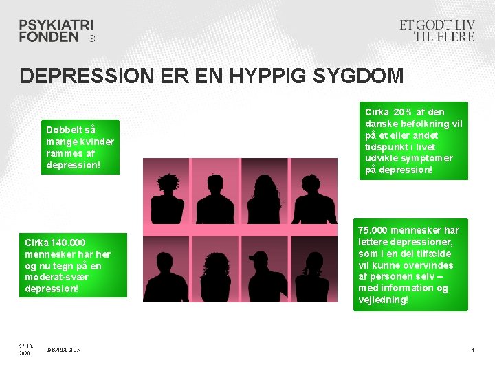 DEPRESSION ER EN HYPPIG SYGDOM Dobbelt så mange kvinder rammes af depression! Cirka 140.