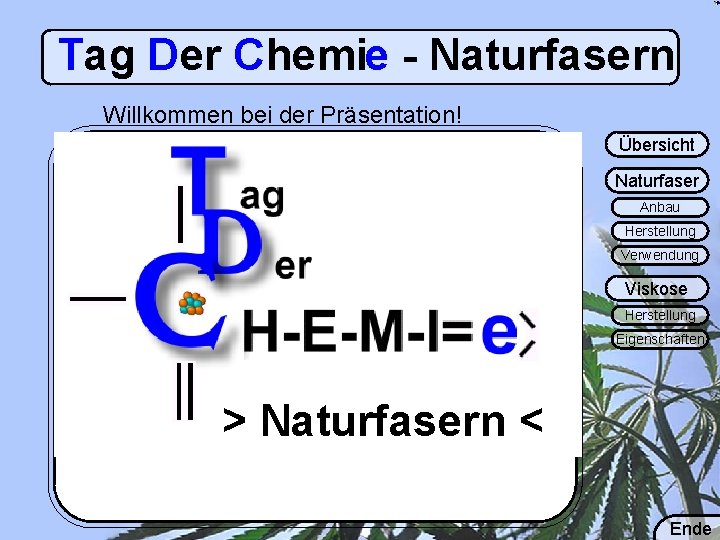 Tag Der Chemie - Naturfasern Willkommen bei der Präsentation! Übersicht Naturfaser Anbau Herstellung Verwendung