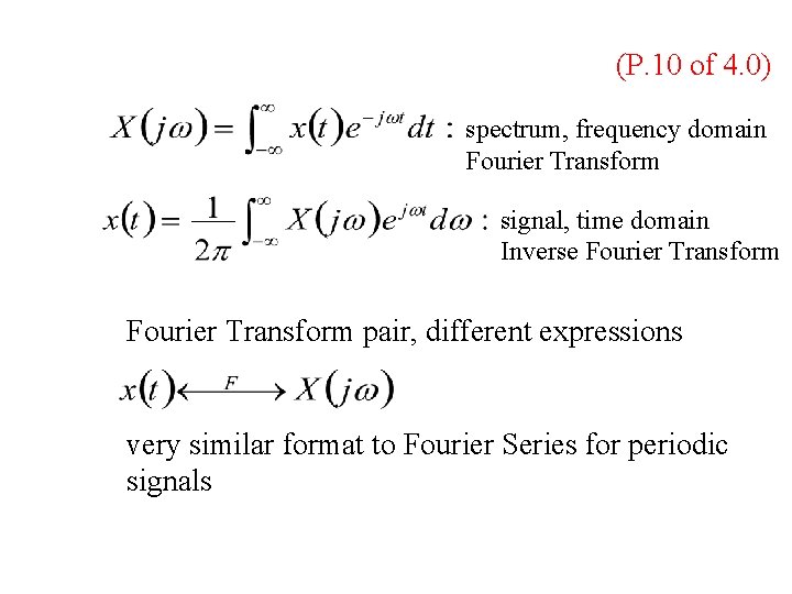 (P. 10 of 4. 0) spectrum, frequency domain Fourier Transform signal, time domain Inverse