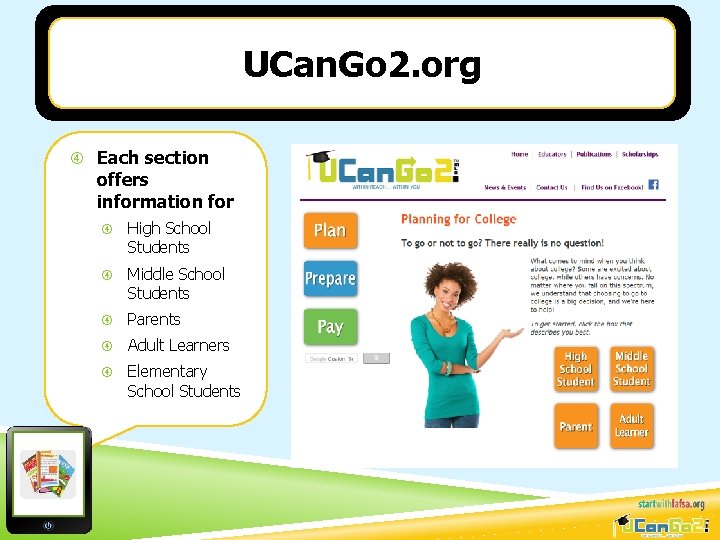 UCan. Go 2. org Each section offers information for High School Students Middle School