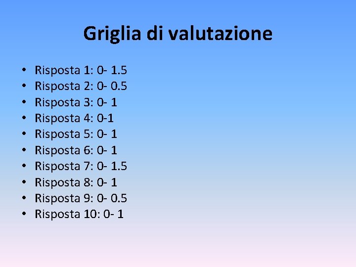 Griglia di valutazione • • • Risposta 1: 0 - 1. 5 Risposta 2: