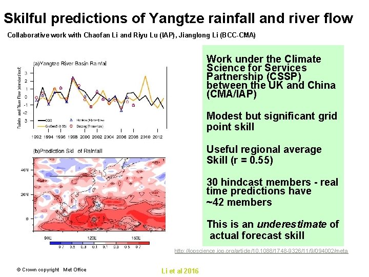 Skilful predictions of Yangtze rainfall and river flow Collaborative work with Chaofan Li and Skilful predictions of Yangtze rainfall and river flow Collaborative work with Chaofan Li and