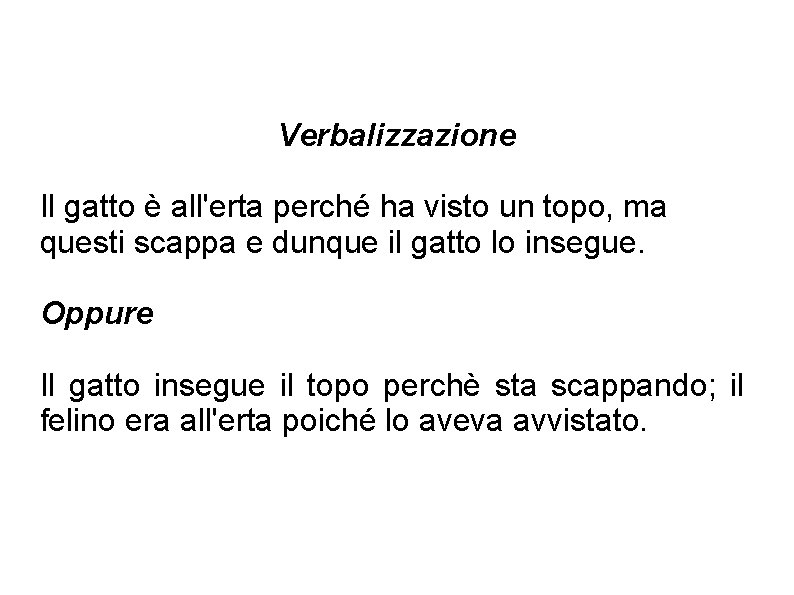 Verbalizzazione Il gatto è all'erta perché ha visto un topo, ma questi scappa e Verbalizzazione Il gatto è all'erta perché ha visto un topo, ma questi scappa e