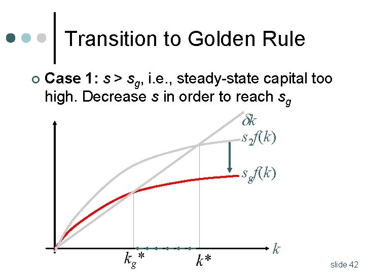 Transition to Golden Rule ¢ Case 1: s > sg, i. e. , steady-state