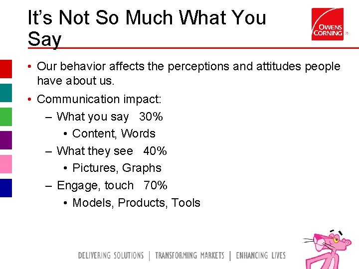 It’s Not So Much What You Say • Our behavior affects the perceptions and