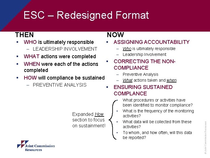 ESC – Redesigned Format THEN NOW § § – LEADERSHIP INVOLVEMENT § § §