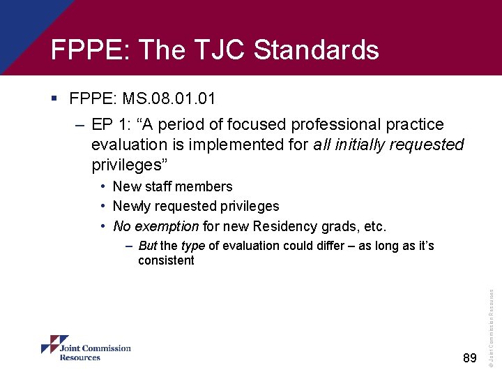 FPPE: The TJC Standards § FPPE: MS. 08. 01 – EP 1: “A period