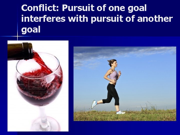 Conflict: Pursuit of one goal interferes with pursuit of another goal 