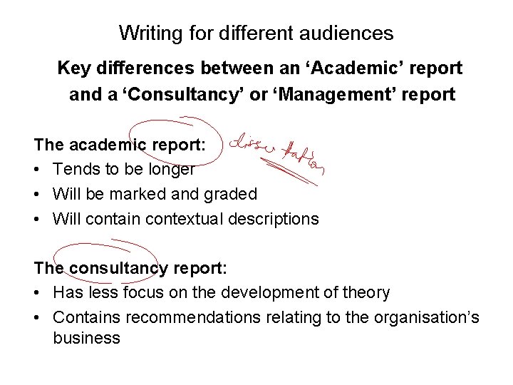 Slide 14. 5 Writing for different audiences Key differences between an ‘Academic’ report and