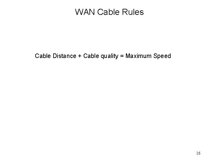 WAN Cable Rules Cable Distance + Cable quality = Maximum Speed 16 