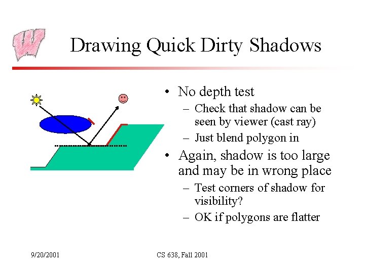 Drawing Quick Dirty Shadows • No depth test – Check that shadow can be