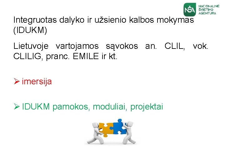 Integruotas dalyko ir užsienio kalbos mokymas (IDUKM) Lietuvoje vartojamos sąvokos an. CLIL, vok. CLILIG,