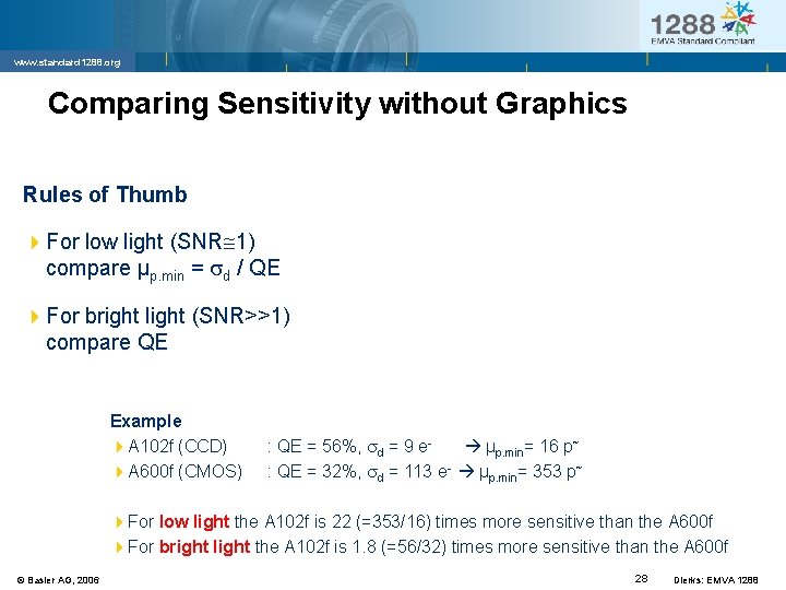 www. standard 1288. org Comparing Sensitivity without Graphics Rules of Thumb 4 For low