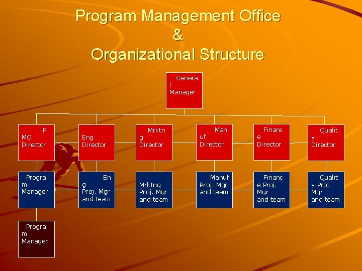 Program Management Office & Organizational Structure Genera l Manager P MO Director Progra m