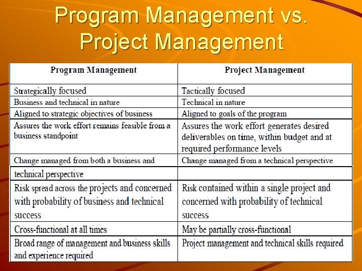 Program Management vs. Project Management 