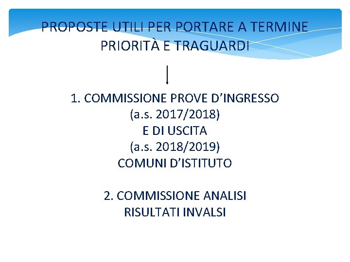 PROPOSTE UTILI PER PORTARE A TERMINE PRIORITÀ E TRAGUARDI 1. COMMISSIONE PROVE D’INGRESSO (a.