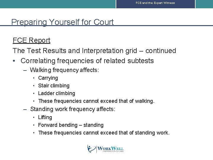 FCE and the Expert Witness Preparing Yourself for Court FCE Report The Test Results