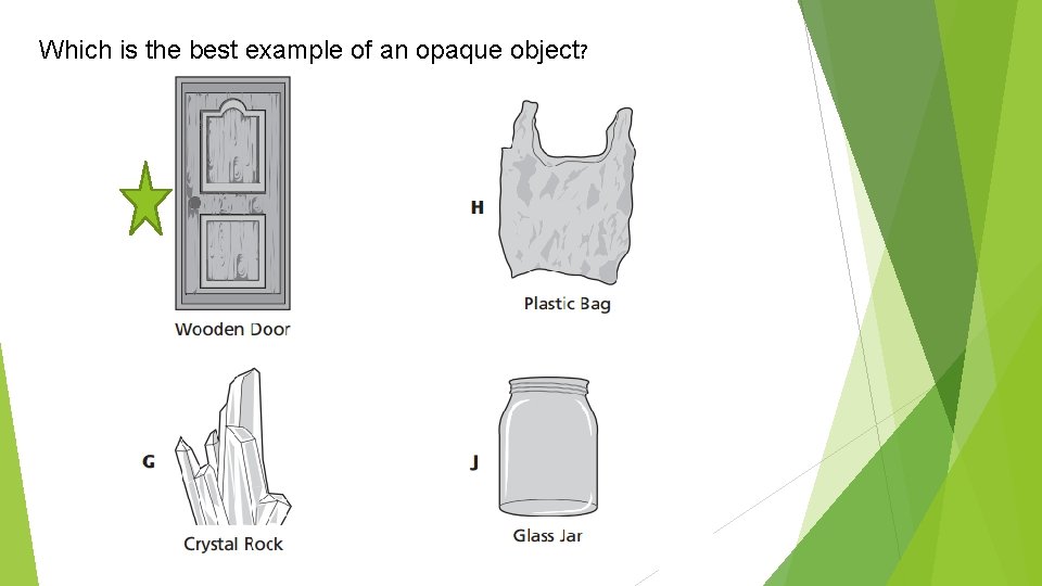 Which is the best example of an opaque object? 