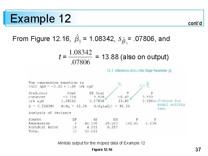 Example 12 From Figure 12. 16, t= cont’d = 1. 08342, =. 07806, and