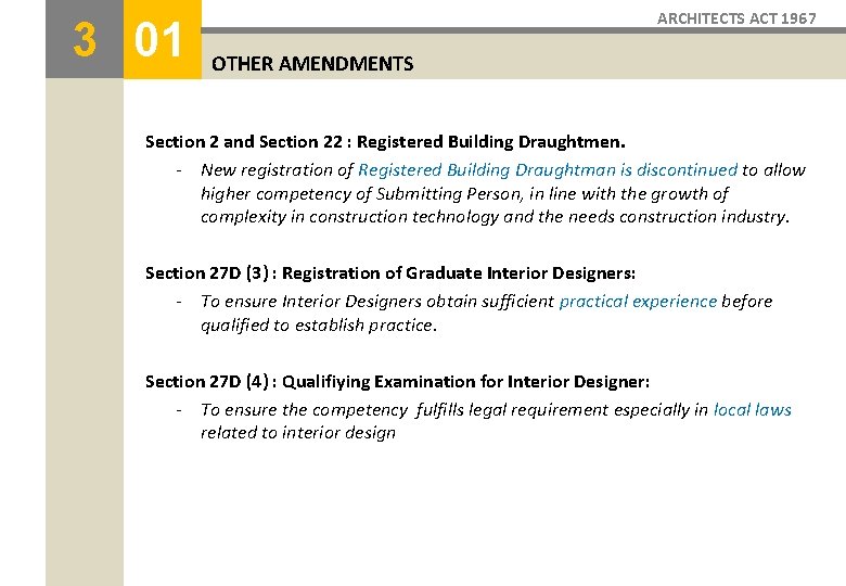 3 01 ARCHITECTS ACT 1967 OTHER AMENDMENTS Section 2 and Section 22 : Registered