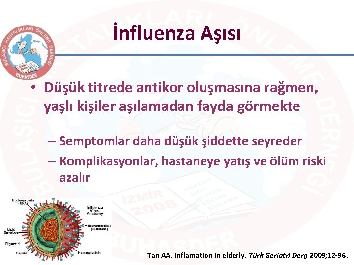 İnfluenza Aşısı • Düşük titrede antikor oluşmasına rağmen, yaşlı kişiler aşılamadan fayda görmekte –
