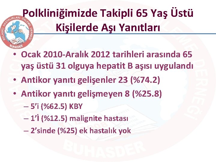 Polkliniğimizde Takipli 65 Yaş Üstü Kişilerde Aşı Yanıtları • Ocak 2010 -Aralık 2012 tarihleri