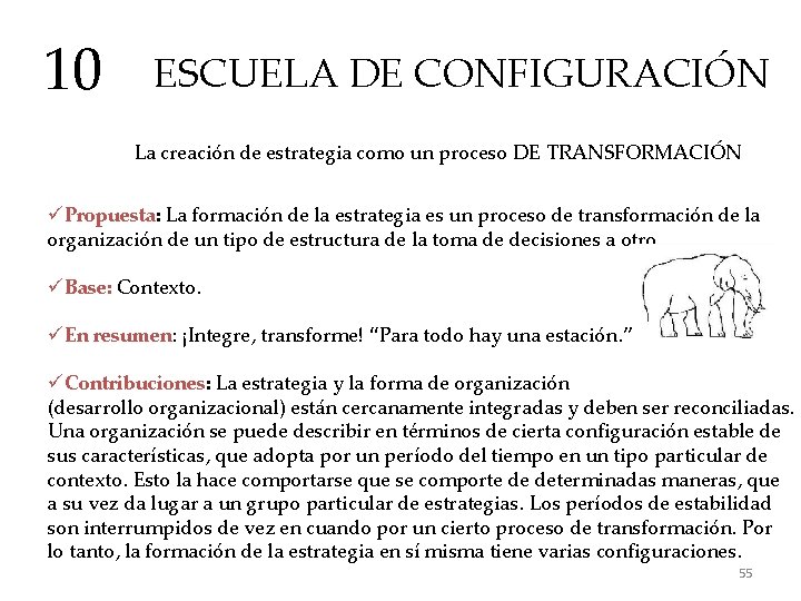 10 ESCUELA DE CONFIGURACIÓN La creación de estrategia como un proceso DE TRANSFORMACIÓN üPropuesta:
