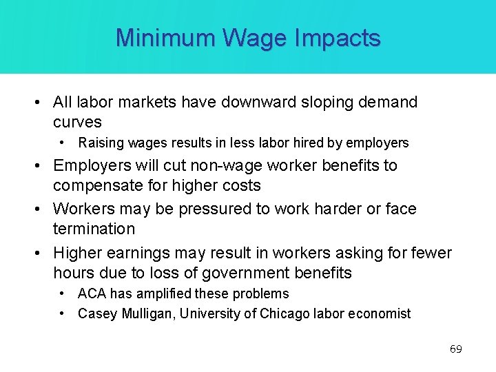 Minimum Wage Impacts • All labor markets have downward sloping demand curves • Raising