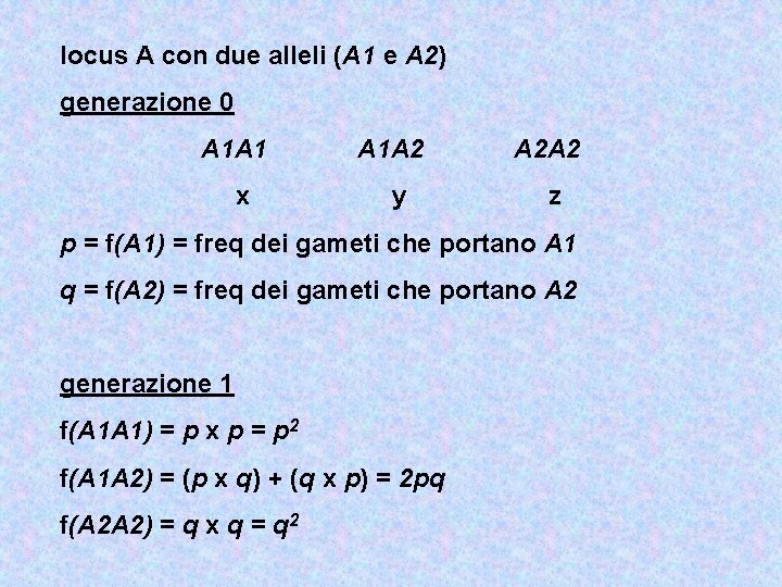 locus A con due alleli (A 1 e A 2) generazione 0 A 1