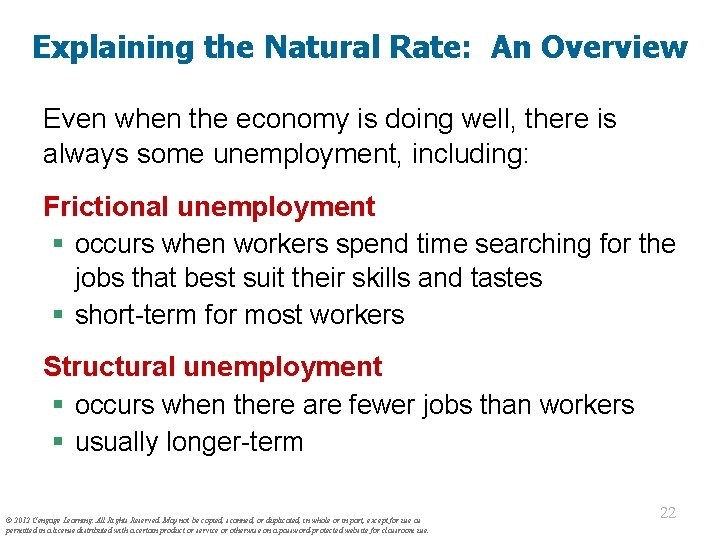 Explaining the Natural Rate: An Overview Even when the economy is doing well, there