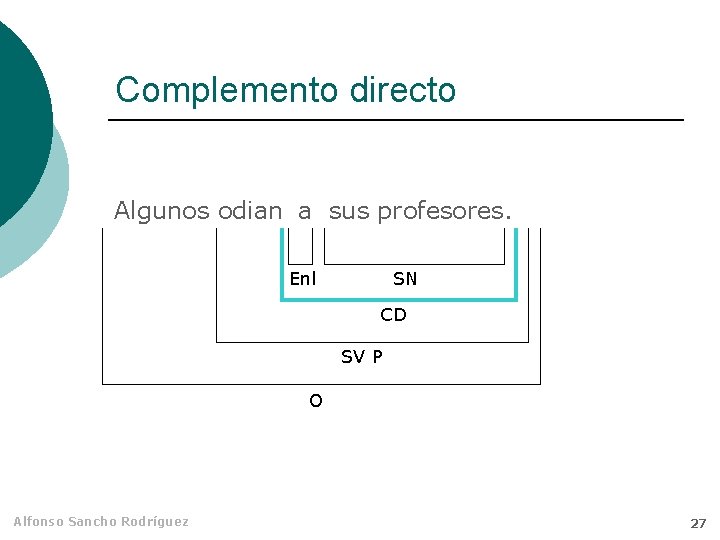 Complemento directo Algunos odian a sus profesores. Enl SN CD SV P O Alfonso