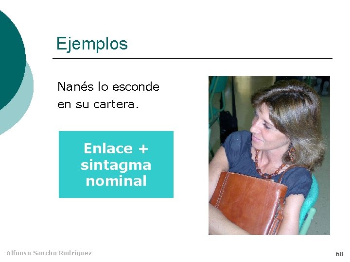 Ejemplos Nanés lo esconde en su cartera. Enlace + sintagma nominal Alfonso Sancho Rodríguez