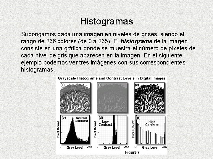 Histogramas Supongamos dada una imagen en niveles de grises, siendo el rango de 256 Histogramas Supongamos dada una imagen en niveles de grises, siendo el rango de 256