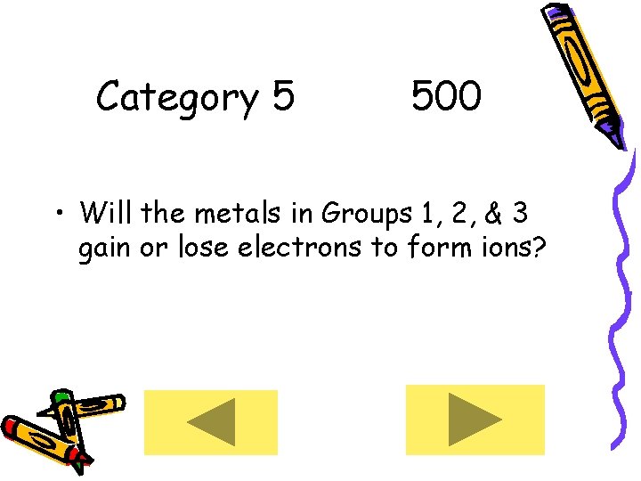Category 5 500 • Will the metals in Groups 1, 2, & 3 gain