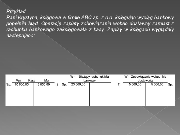 Przykład Pani Krystyna, księgowa w firmie ABC sp. z o. o. księgując wyciąg bankowy