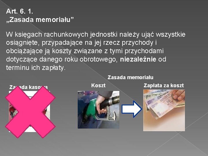 Art. 6. 1. „Zasada memoriału” W księgach rachunkowych jednostki należy ująć wszystkie osiągnięte, przypadające