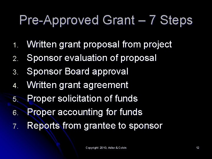 Pre-Approved Grant – 7 Steps 1. 2. 3. 4. 5. 6. 7. Written grant Pre-Approved Grant – 7 Steps 1. 2. 3. 4. 5. 6. 7. Written grant