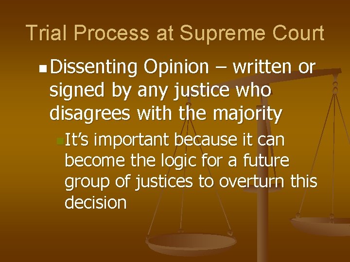 Trial Process at Supreme Court n Dissenting Opinion – written or signed by any