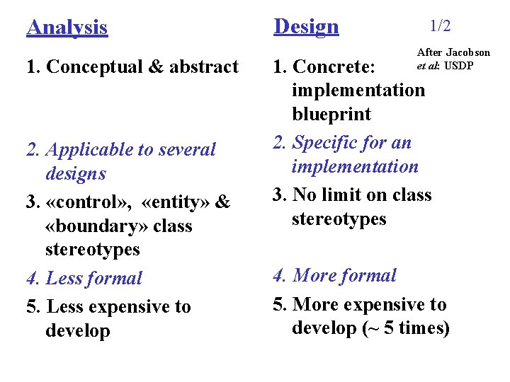 Analysis 1. Conceptual & abstract 2. Applicable to several designs 3. «control» , «entity»