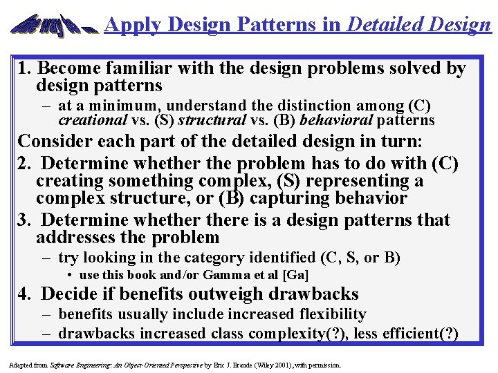 Apply Design Patterns in Detailed Design 1. Become familiar with the design problems solved