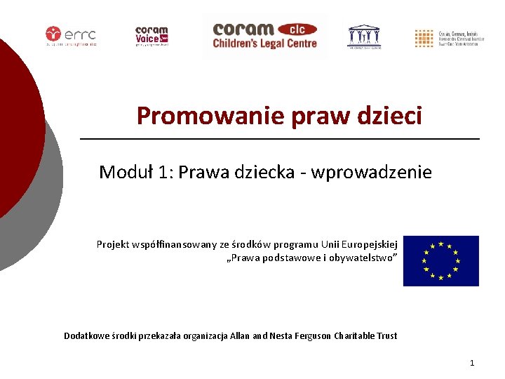Promowanie praw dzieci Moduł 1: Prawa dziecka - wprowadzenie Projekt współfinansowany ze środków programu