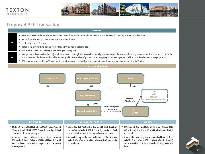 Proposed BEE Transaction Overview TPF TPI § § § Issue of shares to the Proposed BEE Transaction Overview TPF TPI § § § Issue of shares to the
