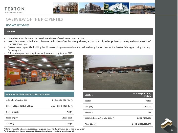 OVERVIEW OF THE PROPERTIES Booker Building Overview § Comprises a two bay detached retail OVERVIEW OF THE PROPERTIES Booker Building Overview § Comprises a two bay detached retail