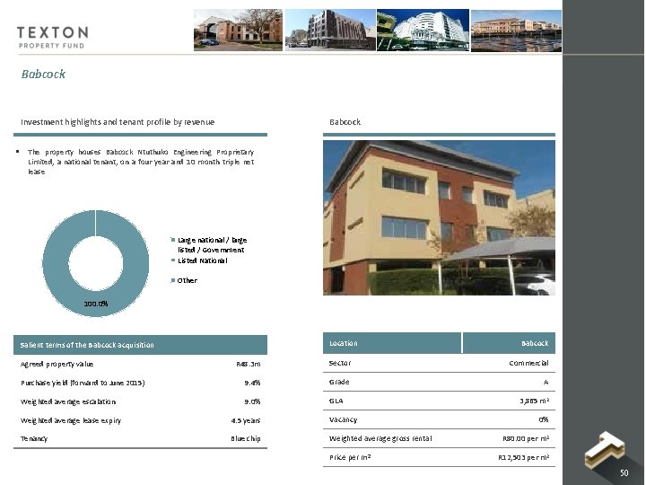 Babcock Investment highlights and tenant profile by revenue § Babcock The property houses Babcock Babcock Investment highlights and tenant profile by revenue § Babcock The property houses Babcock