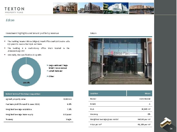 Edcon Investment highlights and tenant profile by revenue Edcon § The building houses Edcon Edcon Investment highlights and tenant profile by revenue Edcon § The building houses Edcon