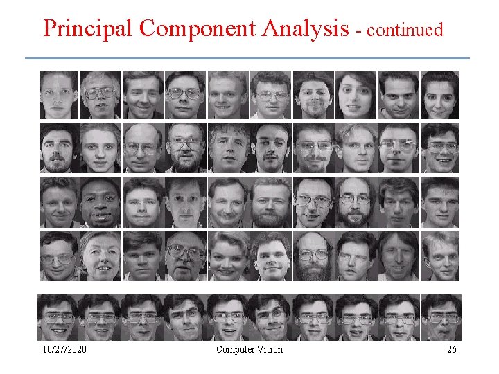 Principal Component Analysis - continued 10/27/2020 Computer Vision 26 